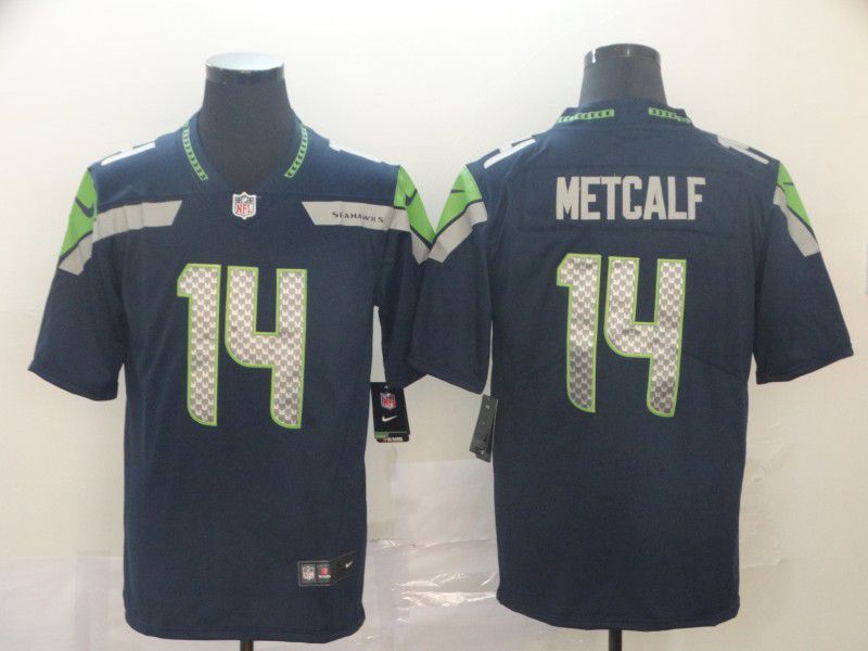 Men Seattle Seahawks 14 Metcalf Blue Nike Vapor Untouchable Limited Player NFL Jerseys